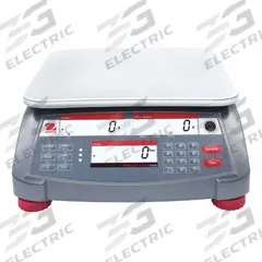 OHAUS Industrial Bench Scale: 11 7/8 in x 8 7/8 in, Not IP Rated, Integrated, Stainless Steel (MPN R41ME15). Key specifications — attr1341383: USB; attr1341384: 0.001 lb/0.5 g; attr1341400: OHAUS; attr1383935: Stainless Steel.