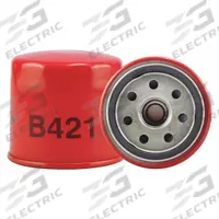 BALDWIN FILTERS Oil Filter: B421, M20-1.50 Thread Size, 2 7/8 in Overall Ht, 3 in Outside Dia, Oil. Key specifications — Baldwin Interchange: B421; Brand: BALDWIN FILTERS; Compatible Vehicle Make: Isuzu; Includes: 14 psid Bypass Valve; Media Material: Cellulose.