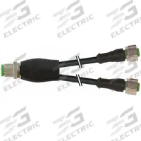 Cordset: M12 Male Straight X (2) M12 Female Straight, 4 Pins, Black, PVC, 5 m Cable Lg (MPN 7000-40701-6130500). Key specifications — Cable Jacket Color: Black; End 1 Gender: Male; End 1 Mounting Orientation: Straight; End 2 Gender: Female; End 2 Mounting Orientation: Straight; End 2 Connection Type: (2) M12; IP Rating: IP66K; Brand: MURRELEKTRONIK.
