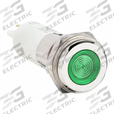 APPROVED VENDOR Flush Panel Light: 12 mm Panel Mounting Hole Dia, LED, Green, Flush Head - LED Indicator Pilot Lights