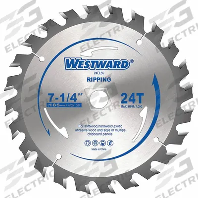 WESTWARD Circular Saw Blade: 7 1/4 in Blade Dia., 24 Teeth, 0.07 in Cut Wd - Wood-Cutting Blades