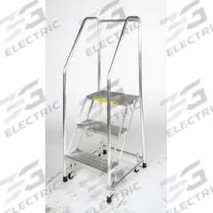 BALLYMORE Rolling Ladder: 4.8 ft Platform Ht, Assembled, Aluminum, Wt-Actuated, Ribbed (MPN A6SH30). Key specifications — Includes Handrails: Handrails Included; Material: Aluminum; Brand: BALLYMORE; Color: Gray.