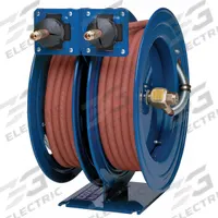 Dual Reel Spring Return Hose Reel: 50 ft (3/8 in I.D.), 3/8 in MNPT x 3/8 in MNPT, Brass, Blue (MPN C-LP-350-350). Key specifications — Reel Color: Blue; Hose Capacity: 50 ft (3/8 in I.D.); Overall Dimensions: 17 in L x 10-1/2 in W x 18-5/8 in H; Swivel Material: Brass; Hose End Configuration: 3/8 in MNPT x 3/8 in MNPT; Brand: COXREELS.
