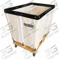 GRAINGER Basket Truck: 29.9 cu ft, 600 lb, 53 in L x 33 in W x 36 in H, White, Wood, Assembled (MPN 33W340). Key specifications — Brand: GRAINGER; Liner Color: White; Caster/Wheel Configuration: (4) Swivel; Assembled/Unassembled: Assembled.