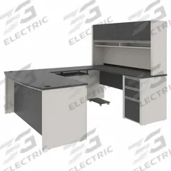 BESTAR U-Shaped Office Desk: Sandstone, 71 1/8 in Overall Wd, 92 5/8 in Overall Dp, Slate (MPN 93879-59). Key specifications — Color: Sandstone; Desktop Color: Slate; Material: Particle Board; Product Material: Laminate Particle Board.