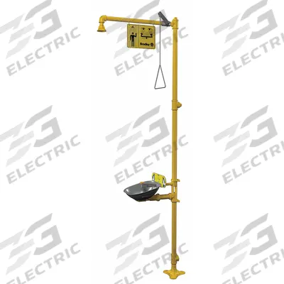 BRADLEY Shower with Eyewash: Floor Mnt, Uncovered, Stainless Steel Bowl - Floor-Mount Showers with Eyewash