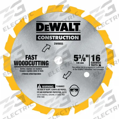 DEWALT Circular Saw Blade: 5 3/8 in Blade Dia., 16 Teeth, 0.06 in Cut Wd, 5/8 in Arbor Size - Nail-Embedded Wood-Cutting Blades