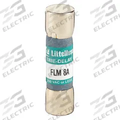 LITTELFUSE Fuse: FLM Series, Midget, Time-Delay, 8 A, 250 V AC, 13/32 in x 1 1/2 in, Non-Indicating (MPN FLM008). Key specifications — Series: FLM; Brand: LITTELFUSE.