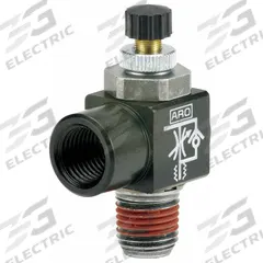 ARO Cylinder Port Flow Control Valve: Elbow Fitting, Knurled, 7/8 in Valve Body Size, 3/8 in NPT (MPN 119308-375). Key specifications — attr947203: Stainless Steel; attr947205: ARO.
