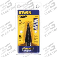 IRWIN Step Drill Bit: 3/16" to 7/8", Black Oxide Cobalt, 3-Flats Shank (MPN 10234cb). Key specifications — attr1234936: Not Impact Rated.