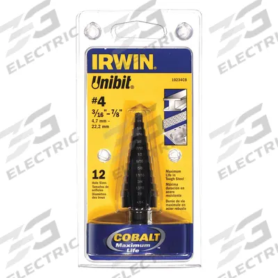 IRWIN Step Drill Bit: 3/16" to 7/8", Black Oxide Cobalt - Cobalt Step Drill Bits