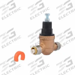 SHARKBITE Pressure Regulating Valve: Push to Connect x Push-To-Connect, 1/2 in Pipe Size, Brass (MPN PVA08P-DSB-60). Key specifications — Brand: SHARKBITE; Union Type: No Union; Low-Lead Compliance: Low-Lead Compliant.