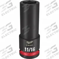 MILWAUKEE Deep Impact Socket: 1/2 in Drive Size, SAE, 11/16 in Socket Size, 6-Point, Deep, Friction (MPN 49-66-6225). Key specifications — attr1215501: MILWAUKEE; attr1215515: Black Phosphate; attr1215518: 11/16 in.