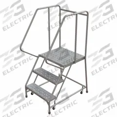 BALLYMORE Rolling Ladder: 2.5 ft Platform Ht, Assembled, Aluminum, Wt-Actuated, Perforated (MPN WLAR103246-D4). Key specifications — Includes Handrails: Handrails Included; Material: Aluminum; Brand: BALLYMORE; Color: Gray.