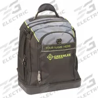 GREENLEE Tool Backpack: 15 in W 9 1/2 in D 18 1/2 in H, Polyester, Black, 27 Inside Pockets (MPN 0158-27). Key specifications — attr1116417: Padded Lumbar Support; attr1116432: GREENLEE; attr1116408: Black.