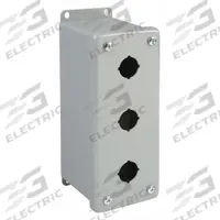 HOFFMAN Push Button Enclosure: 22mm, 3 Holes, Carbon Steel, NEMA 12 (MPN E3PBGXM). Key specifications — Brand: HOFFMAN; Environments & Applications: Indoor Dust & Water Droplets.