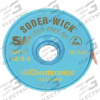 CHEMTRONICS Desoldering Wick: Rosin Flux, # 2, 0.06 in, 5 ft, Yellow, ESD-Safe (MPN 40-2-5). Key specifications — Color: Yellow; Brand: CHEMTRONICS; Manufacturer Part Number: 40-2-5.