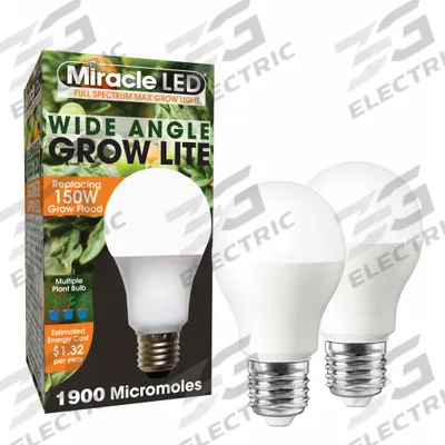 MIRACLE LED Grow Bulb: LED, A19, 120V, Full/Broad - Plant Growth Bulbs