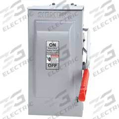SIEMENS Safety Switch: Non-Fusible, 30 A, Three Phase, 600V AC, Galvanized Steel, Indoor/Outdoor (MPN HNF361R). Key specifications — attr867131: SIEMENS.