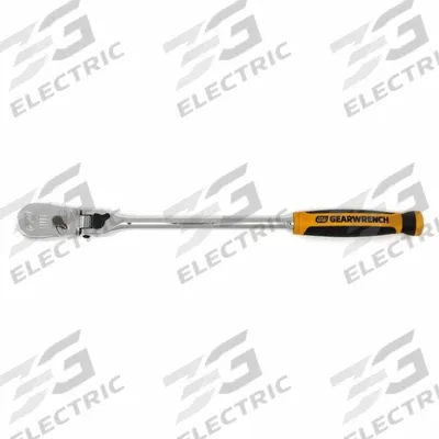 GEARWRENCH Hand Ratchet: Pear, Reversible, 13 1/2 in Overall Lg, Full Polish Chrome - Flex-Head Ratchets