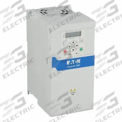 EATON Variable Frequency Drive: In Phase Single, Out Phase Three, 5 hp_7 1/2 hp, With Bypass, White (MPN DM1-12017EB-S20S). Key specifications — Style: Compact; Color: White; Output Voltage: 200-240V AC; Output Phase: Three.