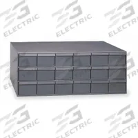 DURHAM MFG Drawer Bin Cabinet: 33 3/4 in x 12 1/4 in x 17 in, 24 Drawers, Stackable, Steel, Gray (MPN 031-95). Key specifications — Cabinet Material: Steel; Includes Dividers: Yes; Cabinet Finish: Powder Coated; Drawer Color: Gray; Cabinet Style: Drawer; Assembled: Assembled; Drawer Inside WxDxH: (24) 5-7/16 in x 11-11/32 in x 3-3/4 in; Cabinet Color: Gray.