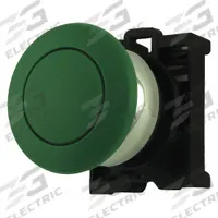EATON Mushroom Head Push Button: Green, 22 mm Mounting Size, Metallic, Maintained (MPN M22M-DRP-G). Key specifications — Brand: EATON; Action: Maintained; Series: M22; Push Button Material Type: Metallic.