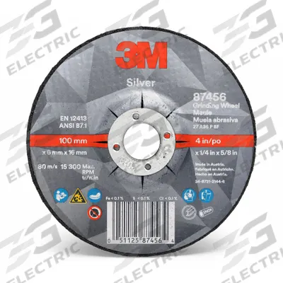 3M Depressed Center Grinding Wheel: Type 27, 6" x 1/4" x 7/8", Ceramic - Cool-Cutting Grinding Wheels for Carbon & Stainless Steel