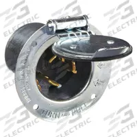 HUBBELL Locking Inlet: Non-NEMA, Silver, 250V DC/600V AC, 50 A, 3 Pole, 4 Blade (MPN HBL3768). Key specifications — Voltage Rating: 250V DC/600V AC; Brand: HUBBELL.