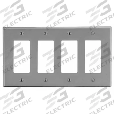 HUBBELL Wall Plate: Decorator-Rocker, 4 Gang, Gray - General Purpose Wall Plates