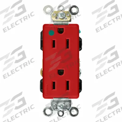 LEVITON Plugs and Receptacles: Duplex, 5-15, Red, 125V AC, 15 A, 2 Pole / 3 Wire (MPN 16262-HGR) - General Purpose Receptacles