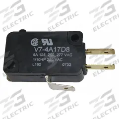 HONEYWELL Miniature Snap Action Switch: Plunger Actuator, 1NO/1NC, Quick Connect (MPN V7-4A17D8). Key specifications — AC Contact Rating: 5 A @ 125 V; Electrical Connection: Quick Connect; Series: V7; Brand: HONEYWELL.