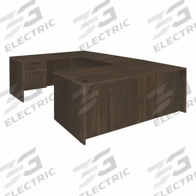 REGENCY Desk: Particle Board, Walnut, 2 Pedestals, 4 Drawers, 71 in Overall Wd - Pedestal Desks