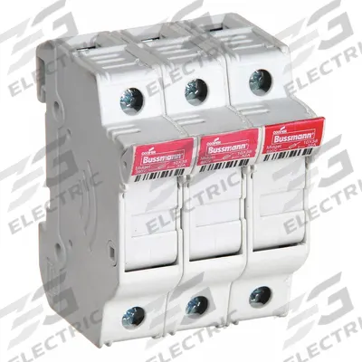BUSSMANN Fuse Block: Finger-Safe, 3 Pole, 600 V AC, DIN Rail Mounting - Midget Fuse Blocks