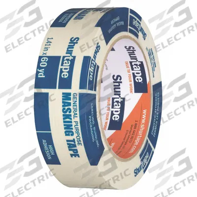 SHURTAPE Masking Tape: CP 105, Tan, 1 7/16 in Roll Wd, 60 1/8 yd Overall Roll Lg - General Purpose Masking Tape