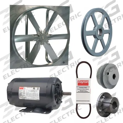 Dayton Exhaust Fan with Drive Package: Belt Drive, 30 in Blade, 1 hp, 11,061 cfm - Belt-Drive Panel Exhaust Fans with Drive Package