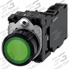 SIEMENS Illuminated Push Button: Illuminated, Flush Profile, Non-Metallic, 22 mm, 1NO/1NC (MPN 3SU1102-0AB40-1FA0). Key specifications — Brand: SIEMENS; Action: Momentary; Series: 3SU; Push Button Material Type: Non-Metallic.