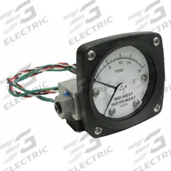 MIDWEST INSTRUMENT Differential Pressure Gauge & Switch: Back, 1/4 in NPT Female, 120, 2 1/2 in Dial (MPN 120AA-00-O-AA-20P). Key specifications — Sensor Type: Piston; Series: 120; Housing Material: Aluminum; Certificate of Calibration: Not Included; Gauge Accuracy: ±3-2-3%.