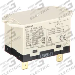 OMRON Enclosed Power Relay: Surface (Top Flange) Mounted, 30 A Current Rating, 100/120V AC, SPST-NO (MPN G7L-1A-TUBJ-CB-AC100/120). Key specifications — Brand: OMRON; Base Type: Square; Mounting Style: Top Flange; Electrical Connection: Quick-Connect; Manufacturer Part Number: G7L-1A-TUBJ-CB-AC100/120; Operating Current: 30 A; Series: G7L Series.