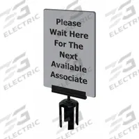 TENSABARRIER Acrylic Sign: Gray, Please Wait Here For The Next Available Associate Message (MPN S15-P-36-7X11-V-HDSB-1701-33). Key specifications — Brand: TENSABARRIER; Color: Gray; Includes: Mounting Adapter; Message: Please Wait Here For The Next Available Associate; For Use With: Tensabarrier Posts; Material: Acrylic.