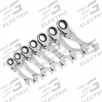 GEARWRENCH Combination Ratcheting Wrench Set: Alloy Steel, Full Polish Chrome, 7 Tools, Std, Rounded (MPN 9570). Key specifications — attr309581: Full Polish Chrome; attr309580: Alloy Steel; attr309571: No; attr309583: No; attr309587: Yes; attr324931: GEARWRENCH.
