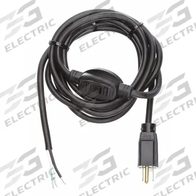 APPROVED VENDOR Power Cord: 10 ft Lg, 3/14, 5-15P Plug, Bare Wire Receptacle, SJT, PVC - General Purpose Power Cords with On/Off Switch