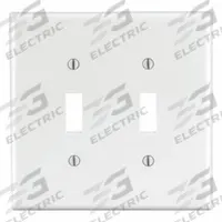 LEVITON Wall Plate: Toggle, 2 Gang, White, Midsize Size (MPN PJ2-W). Key specifications — Brand: LEVITON; Material: Nylon.