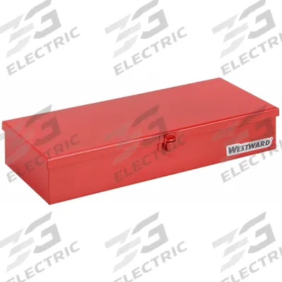 WESTWARD Tool Box: 14 1/4 in W 6 1/2 in D 2 5/8 in H, Steel, Red, Hinged Lid - Steel Socket Storage Boxes