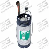 HUGHES SAFETY Portable Eyewash: 4 gal Tank Capacity, Eyes and Face Coverage, Water Preservative (MPN 38GEW). Key specifications — Includes: Dual Action Safety Valve; Tank Material: Stainless Steel; Contents: Media Sold Separately; Includes Drench Hose: Yes; Brand: HUGHES SAFETY.