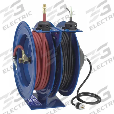 COXREELS Dual Reel Spring Return Hose Reel: 50 ft (3/8 in I.D.) - Air & Electric Combination Spring-Return Hose Reels