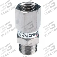 SMC Vacuum Saving Valve: 8 lpm Min Flow Rate, 100 kPa, 8 mm Hex Size, 18.1 mm Overall Lg, Brass (MPN ZP2V-B5-07). Key specifications — attr158990: Female; attr158994: Male; attr158978: Brass; attr158975: SMC.