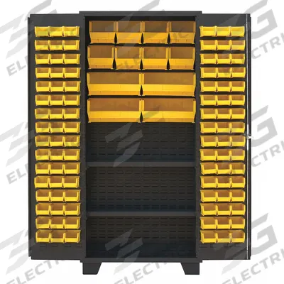 JAMCO Bin Cabinet: 36 in x 24 in 78 in, 2 Shelves, 108 Bins, Yellow, Flush, 14 ga Panel - Standard Bin Cabinets with Shelves