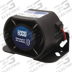 ECCO Vehicle Backup Alarm: Self-Adjusting, Tonal, 102 dB Max Sound Level, 36-80V DC, 5 in Lg, Black (MPN SA980N). Key specifications — Alarm Tone Type: Tonal; Mount Type: Bolt; Connector Type: 16 AWG Blunt Cut Wire; Brand: ECCO; Operating Voltage: 36-80V DC.