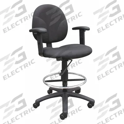 BOSS Drafting Chair: Black, Fabric Material, Adj Arms Arm, 20 in Seat Wd, 18 in Seat Dp - Adjustable-Arm Drafting Chairs